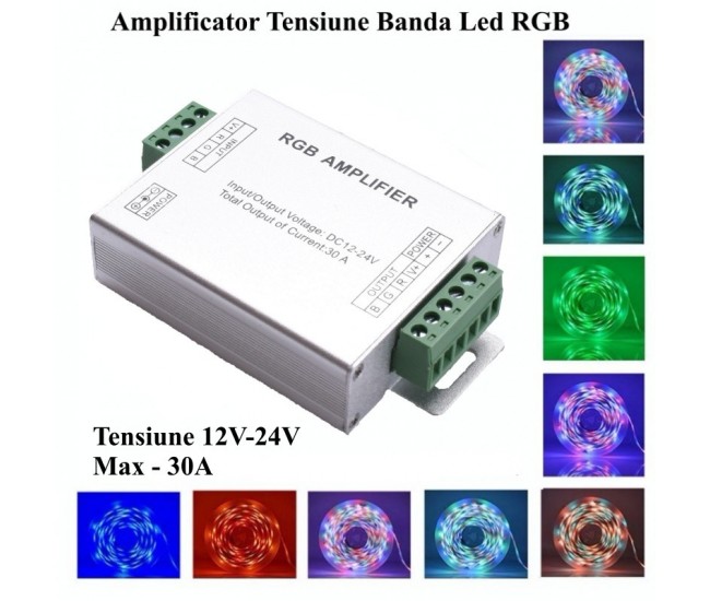 Amplificator Tensiune Banda Led RGB, DC 12-24V/30A