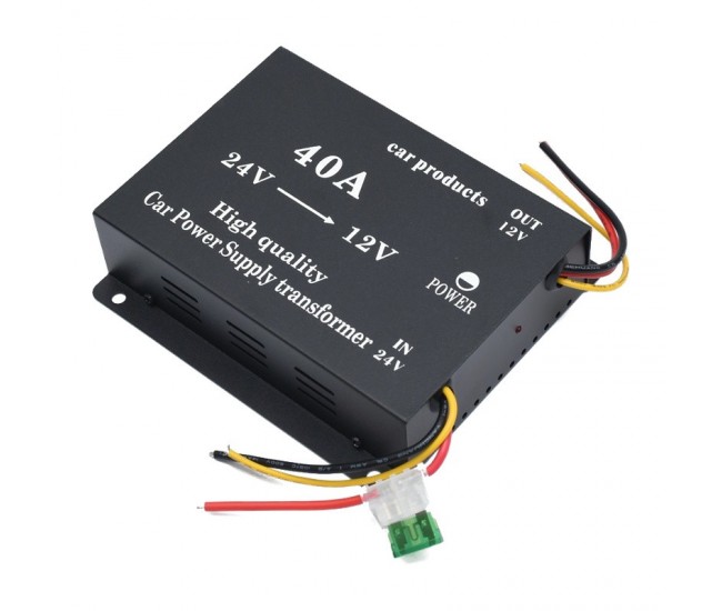 Convertor Auto de Tensiune 24V la 12V, 40A, DC-DC, cu Ventilator DALBI