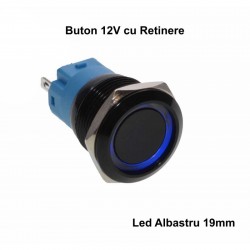 Push Buton Negru 19mm/Retinere cu Led Albastru Push Buton Negru 19mm/Retinere cu Led Albastru