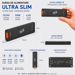 Sursa Alimentare LED 24V 150W 6,2A Ultra Slim 13mm DALBI