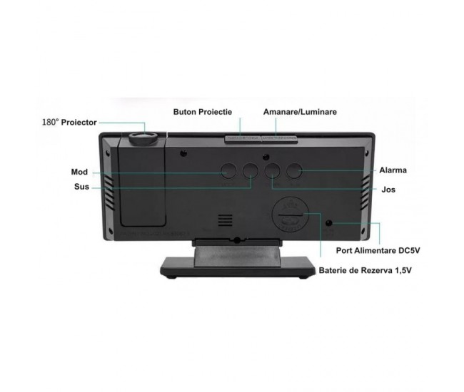 Ceas cu Oglinda si  Proiectie 3618LP / Rosu