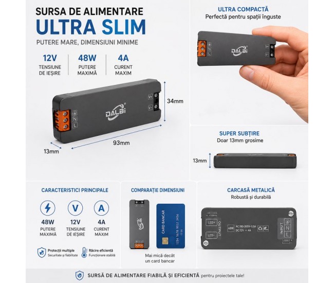 Sursa Alimentare LED 12V 48W 4A Ultra Slim 13mm DALBI