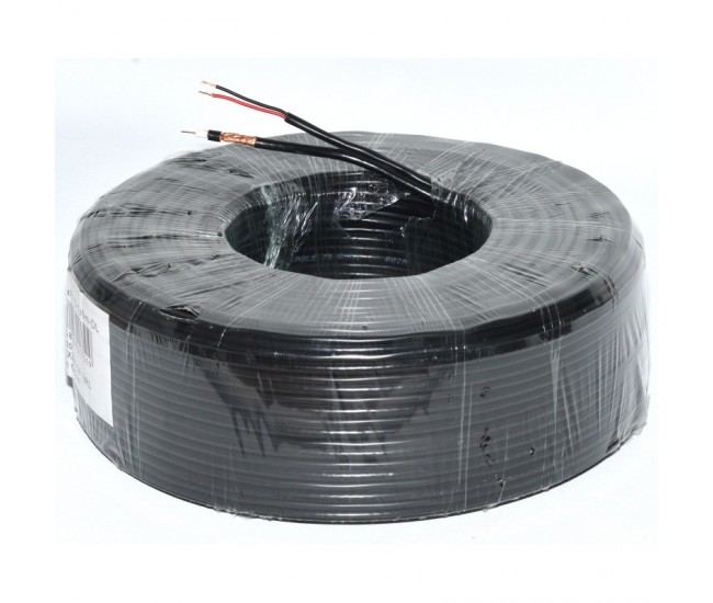 Cablu Coaxial RG6 + 2 X 0,75MM, Negru - 100M/ROL