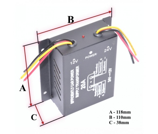 Convertor Auto de Tensiune 24V-12V DC/20A