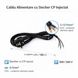 Cablu Alimentare cu Stecher Schuko 3x0.75mm² 300/500V Lungime 1.4m Negru