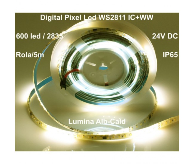 Banda Led 24V Alb-Cald, Digital WS2811 IC+WW, 120led/m - IP65