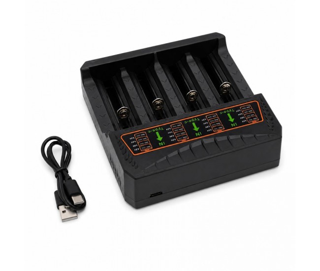 Incarcator Universal pentru Acumulatori Li-ion 4 Sloturi 18650 USB Type-C DALBI