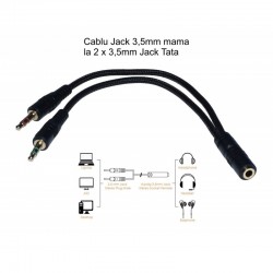 Cablu Audio Jack 3,5mm la 2 x Jack 3,5mm Tata, 20cm Cablu Audio Jack 3,5mm la 2 x Jack 3,5mm Tata, 20cm