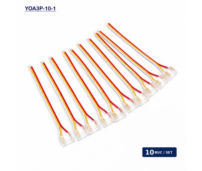 Conector Banda LED COB Monocolor 10mm 3 Pini cu Cablu 10cm Set 10 Buc YOA3P-10-1 DALBI