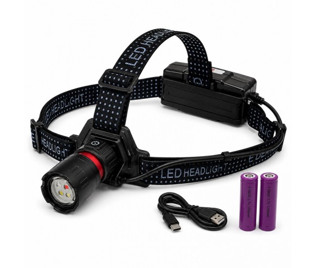 Lanterna Frontala LED 4 Culori Alb Cald Alb Rece Albastru Rosu Acumulator 18650 USB-C Zoom