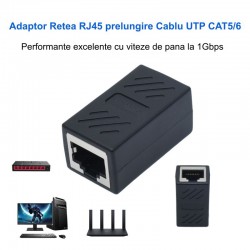 Adaptor RJ45 UTP mama - mama Negru CAT5/6 - cupla retea Ethernet