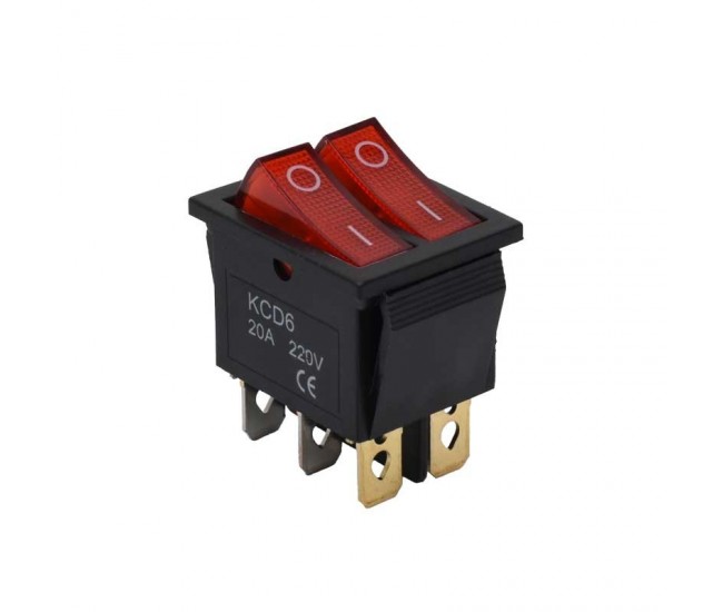 Comutator IRS 20A Led Rosu/Rosu 6P - 250V / KCD6