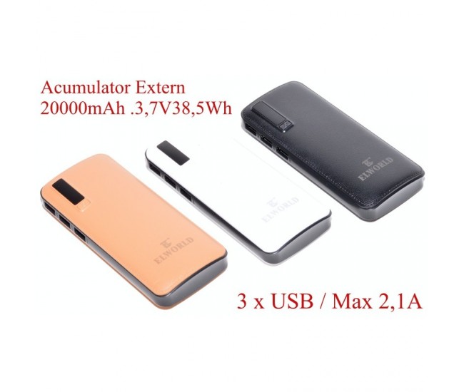 Baterie Externa Power-Bank 20000mAh, 3,7V/38,5Wh