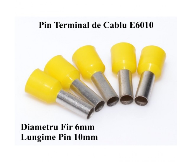 Pin Terminal de Cablu E6010 Galben, 100Buc/Set