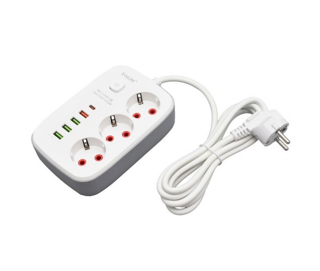 Prelungitor Multifunctional 3 prize - 2m cu 4 x USB 2,1A - PD si Intrerupator