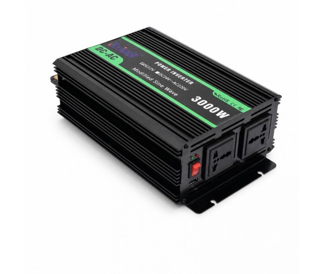 Invertor de Tensiune 3000W, 12V la 220V, Undă Sinusoidală Modificată, USB