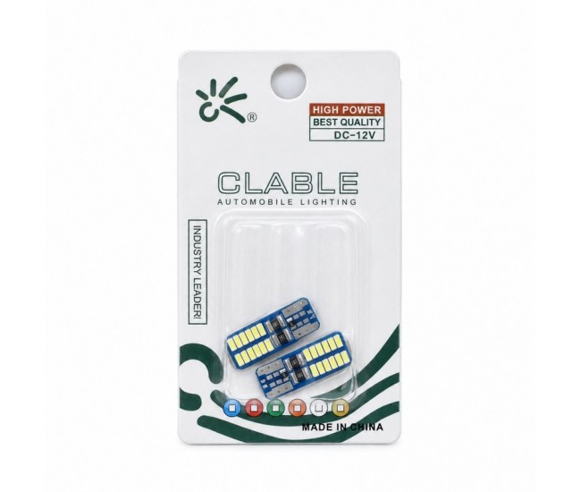 Set 2 Becuri Auto LED T10 pentru Pozitie si Interior, Albe, 12V, CL-24W DALBI