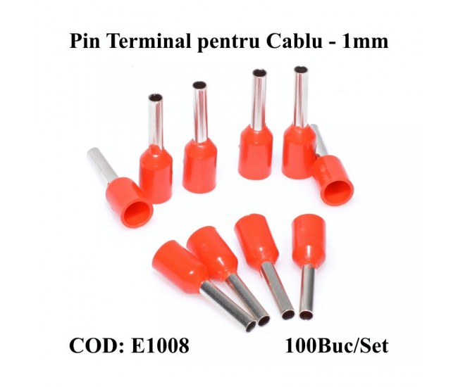 Pin Terminal de Cablu E1008 Rosu, 100Buc/Set