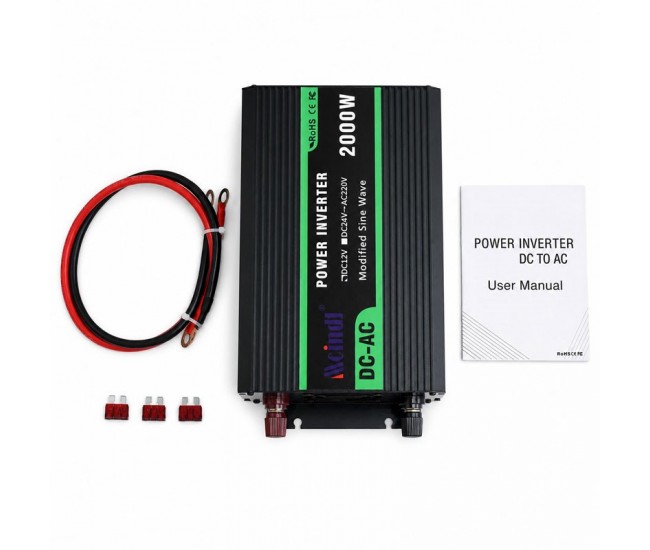 Invertor de Tensiune 2000W, 12V la 220V, Undă Sinusoidală Modificată, USB