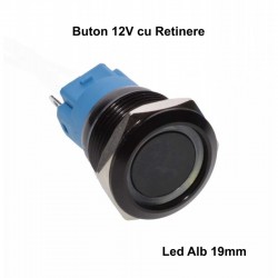 Push Buton Negru 19mm/Retinere cu Led Alb Push Buton Negru 19mm/Retinere cu Led Alb