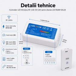 Controller LED Wireless RF 2.4G 12V-24V pentru Banda LED RGB RGBW DALBI