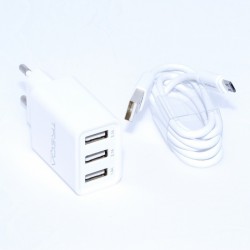 Incarcator Retea - 3 x USB / 3,1A + Cablu Micro USB , TREQA Incarcator Retea - 3 x USB / 3,1A + Cablu Micro USB , TREQA