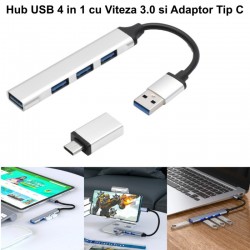 HUB 4 in 1 cu USB 3.0 si Adaptor Tip C HUB 4 in 1 cu USB 3.0 si Adaptor Tip C
