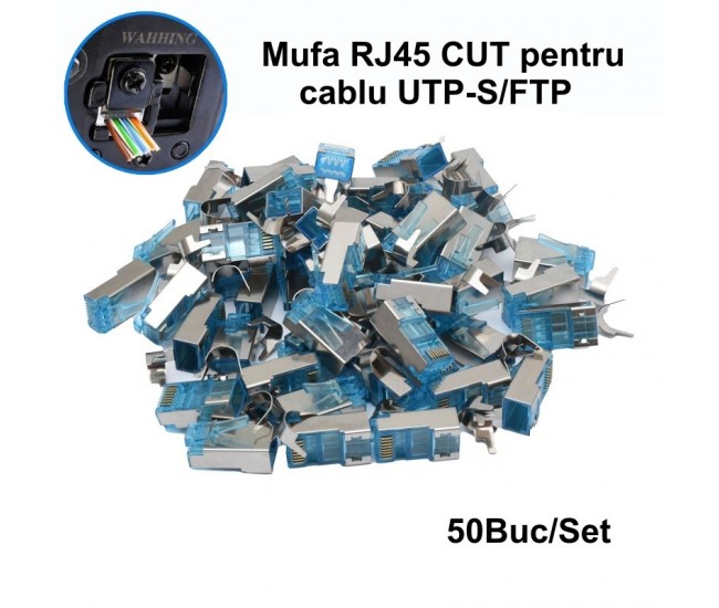 Mufa RJ45 S/FTP CAT 7 CUT Albastru cu Ecranare Metalica - 50Buc/Set