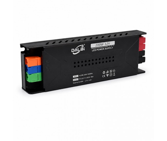 Sursa Alimentare LED 12V 200W 16.6A Slim cu Conectare Rapida Push-In, Carcasa Aluminiu DALBI