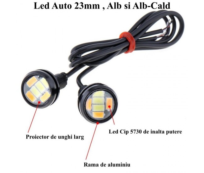 Led Auto 23mm - 12V, 5730 Alb + Galben, 2 Buc/Set