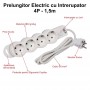 Prelungitor Electric cu Intrerupator, 4 Prize si Protectie Copii, Cablu 3x1mm / 1,5m