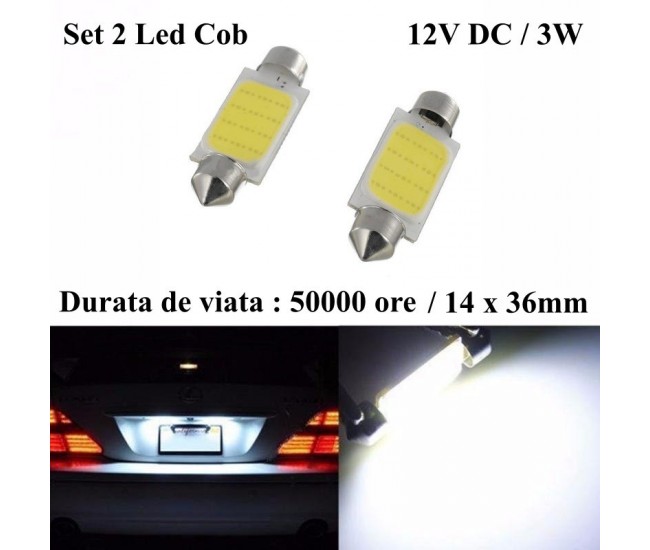 Led Auto 36mm Cob, Lumina Alba, 2buc/set