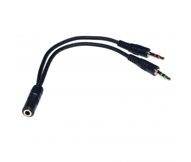 Cablu Audio Jack 3,5mm la 2 x Jack 3,5mm Tata, 20cm