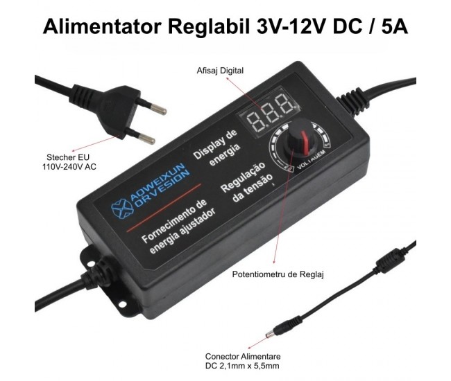 Alimentator Reglabil 3V-12V DC / 5A