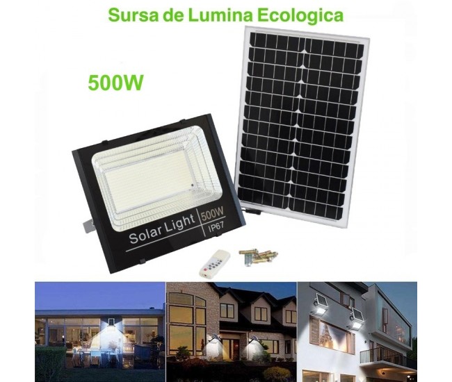 Proiector 500W cu Panou Solar și Telecomanda