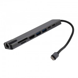 Hub Adaptor 8 in 1 Tip C la HDTV 4K UHD - PD - RJ45 - TF/SD -  USB 3.0 Hub Adaptor 8 in 1 Tip C la HDTV 4K UHD - PD - RJ45 - TF/SD -  USB 3.0