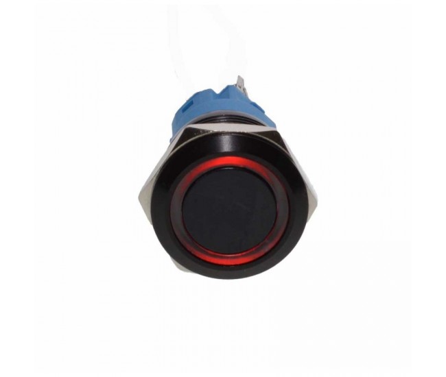 Push Buton Negru 19mm/Led Rosu