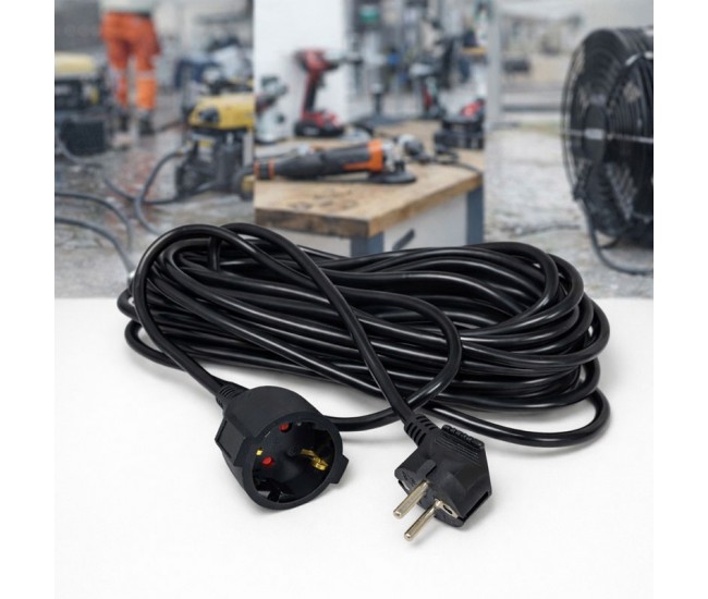 Prelungitor negru 3x1,5mm², lungime 5m, cu stecher si cupla cauciucata, 250V AC 10A, 2500W