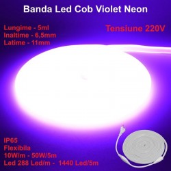 Banda Led Cob Violet Intens Neon Flex - 288led/m - IP65 / 220V - 10W/ml / Rola 5ml