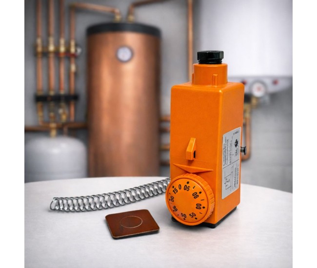 Termostat de Contact cu Brățară pentru Conducte, Reglaj 20-90°C, Control Pompă Recirculare