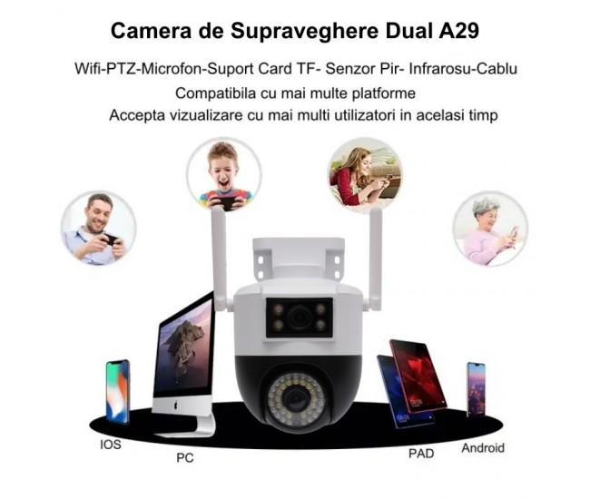 Camera de Supraveghere A29 cu Lentila Dual View, PTZ- 360˚-V380PRO