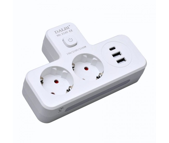 Dublu Stecher Multifunctional cu 2 x Usb QC3.0 - 1PD 20W si Lumina de Veghe