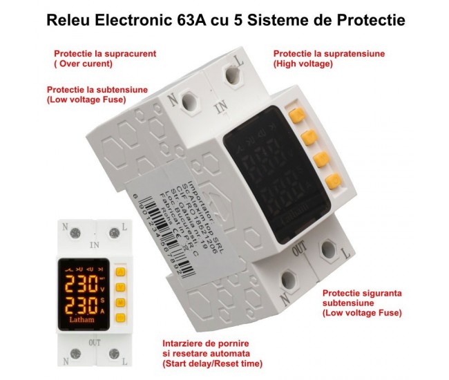 Releu Electronic de Protectie reglabil 1-63A la Supratensiune, Subtensiune si Supracurent Dalbi AVR-63