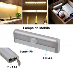 Lampa de Mobila cu 6 Led si Senzor - 2 x AAA Lampa de Mobila cu 6 Led si Senzor - 2 x AAA