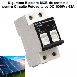 Siguranta MCB Fotovoltaica DC 1000V 2P 63A Curba C DALBI
