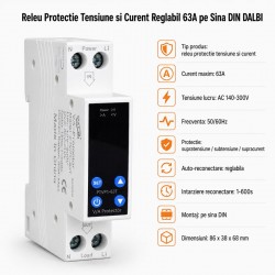 Releu Protectie Tensiune si Curent Reglabil 63A pe Sina DIN DALBI