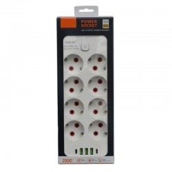 Prelungitor Multifunctional 8 prize - 2m cu 3 x USB 2,1A - 2 x PD si Intrerupator Prelungitor Multifunctional 8 prize - 2m cu 3 x USB 2,1A - 2 x PD si Intrerupator