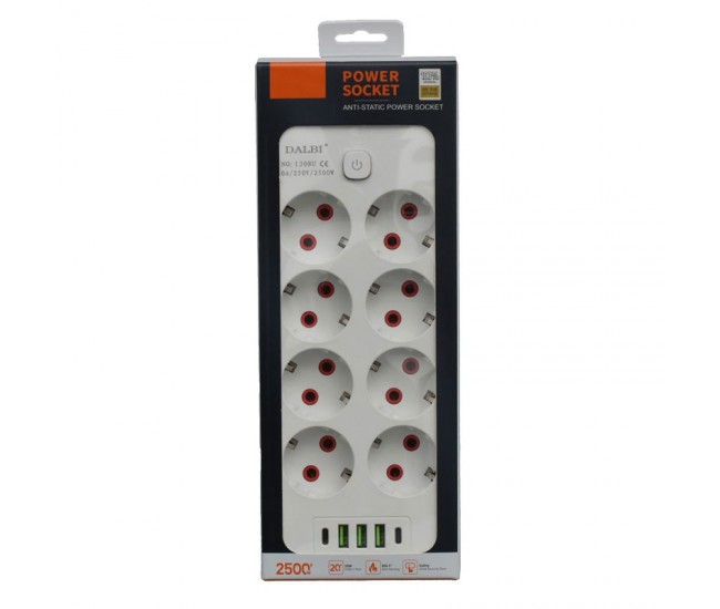 Prelungitor Multifunctional 8 prize - 2m cu 3 x USB 2,1A - 2 x PD si Intrerupator