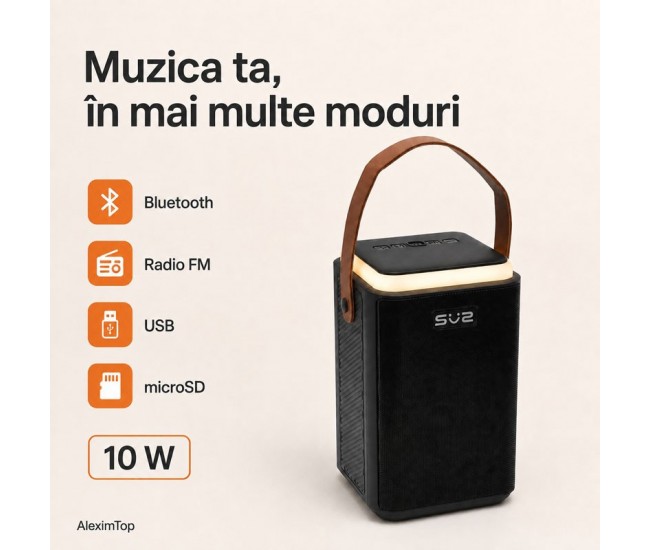Boxă Portabilă Bluetooth 10W cu Panou Solar, Radio FM SZ-L34