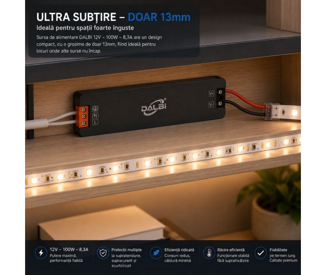 Sursa Alimentare LED 12V 100W 8.3A Ultra Slim 13mm DALBI